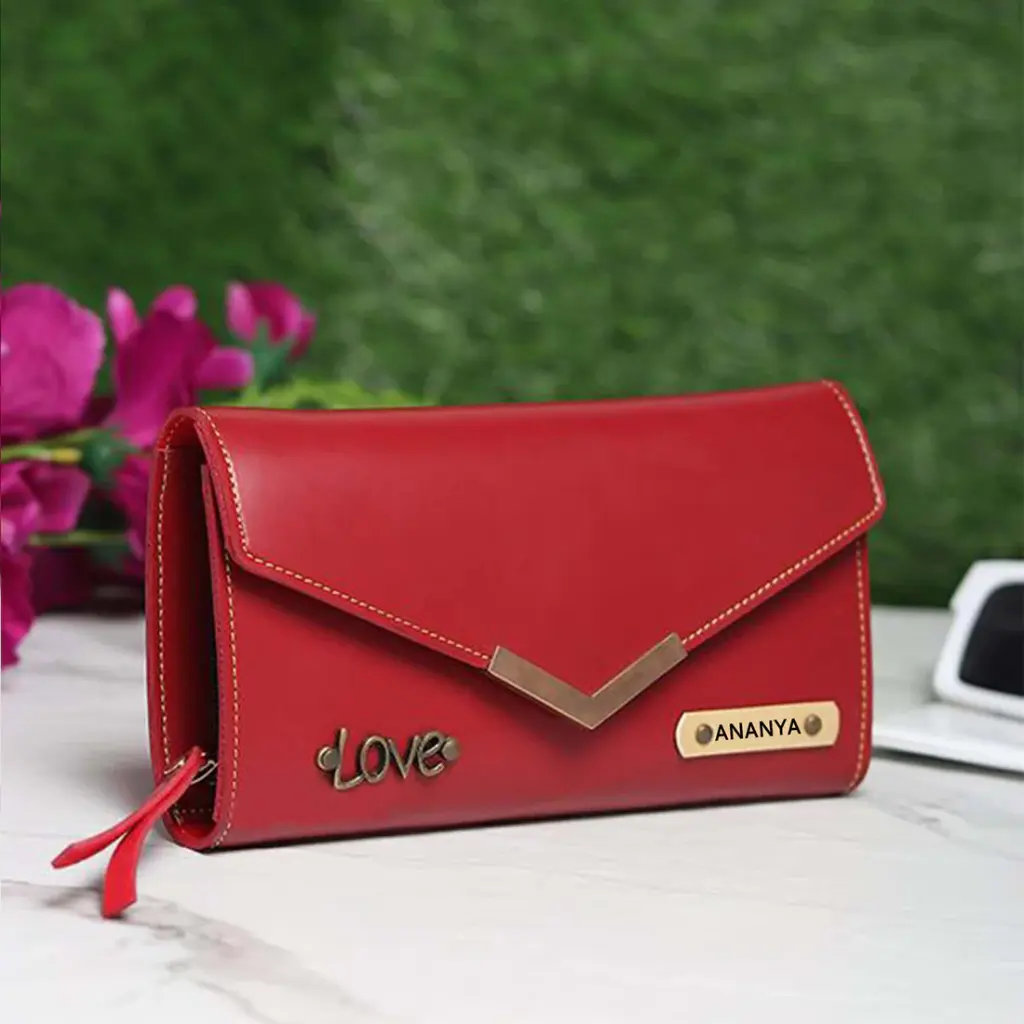 Red Customized womens wallet with name Gifting Studio.webp