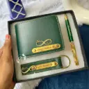 Personalised Leather Wallet +Sparkle Pen & keychain Combo