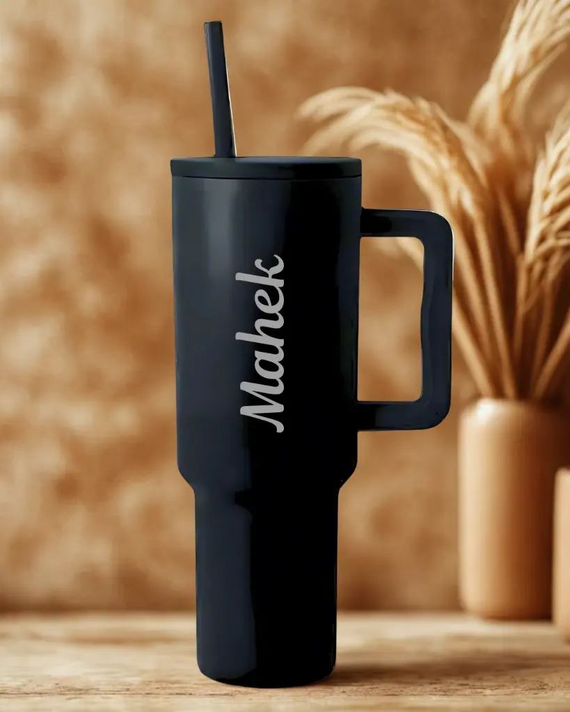 Personalized Tumbler Bottle— 1200ml Leak Resistant Tumbler With Handle, Straw and Lid (Black)