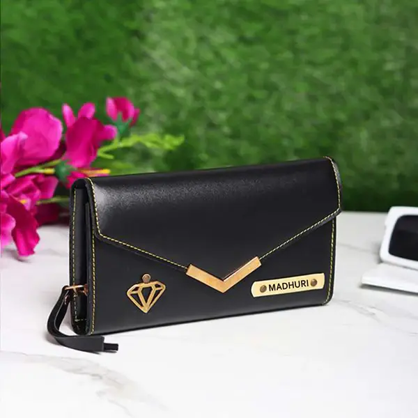 Customized Women's Wallets - Ladies Wallet with Name (Black)