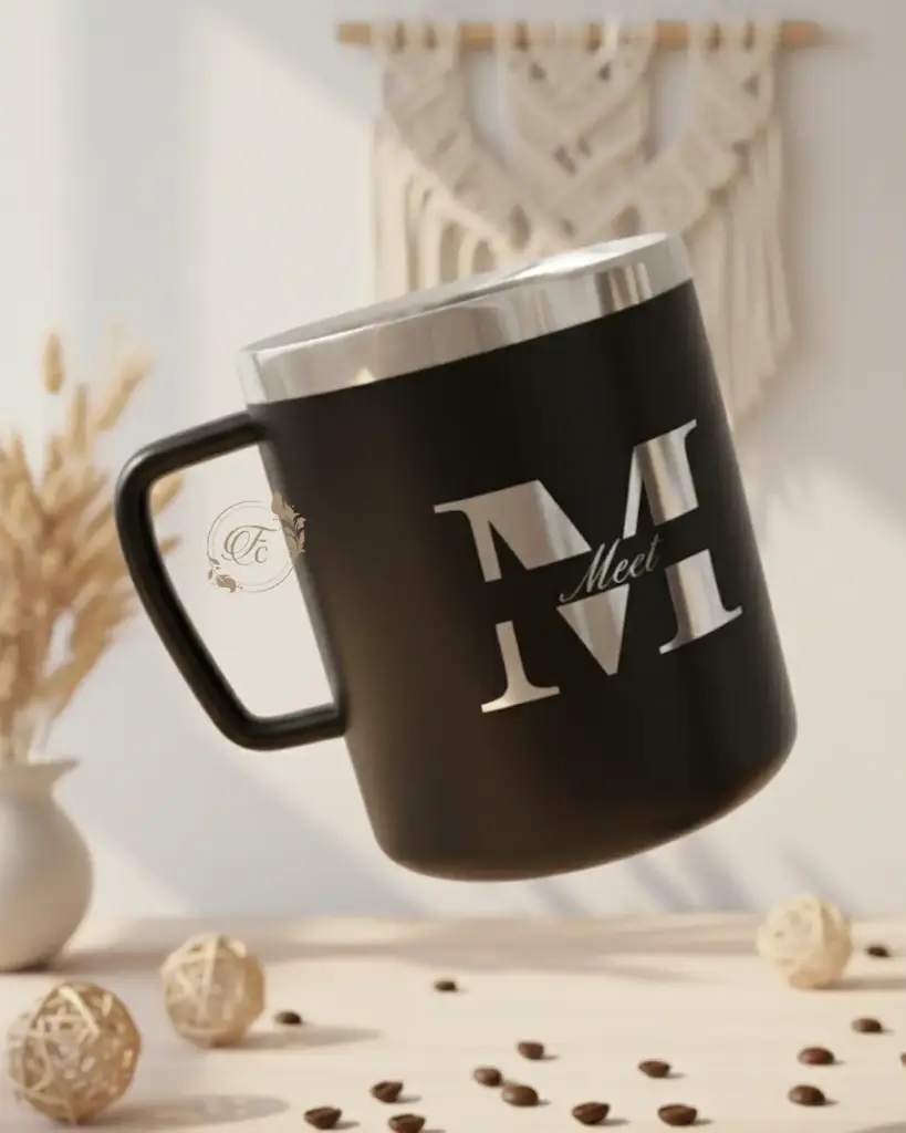 Personalized Steel Mug with Name & Logo (Black)