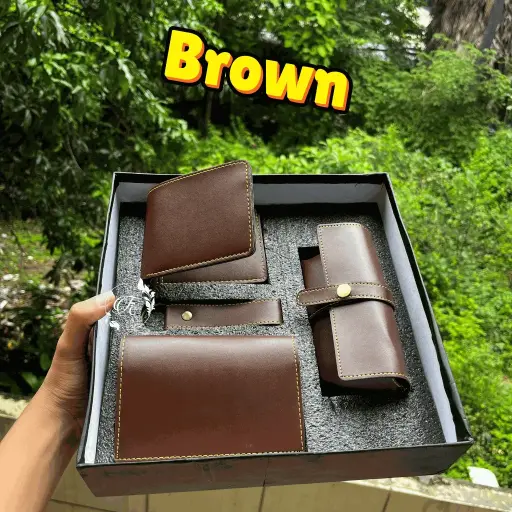 Image 18: 4-in-1 Executive Leather Gift Set for Men with Name – Wallet, Keychain, Passport Cover & Sunglass Holder (Brown)