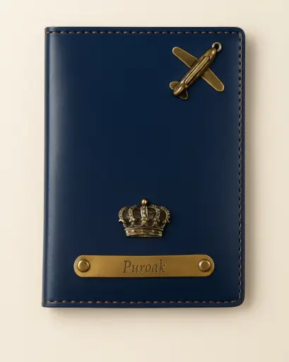 Personalized Leather Passport Cover – Custom Name & Travel Charms